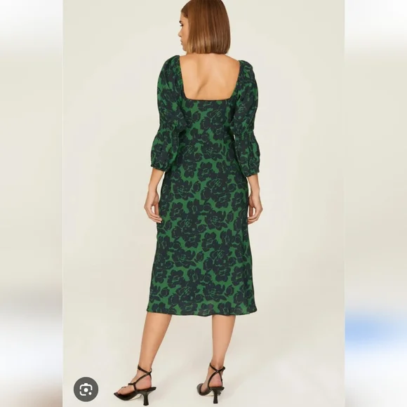 Peter Som Scoop Neck Green Floral Midi Dress Size 0 - Picture 3 of 9